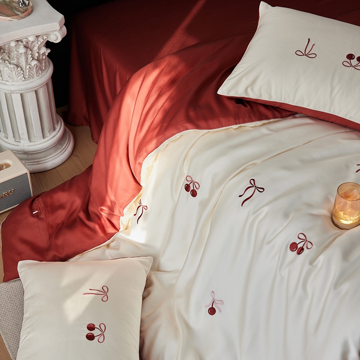 91家纺网 家纺一手货源 找家纺 （总）安莱生活 2025兰精进口60S天丝绣花四件套（红色系列）