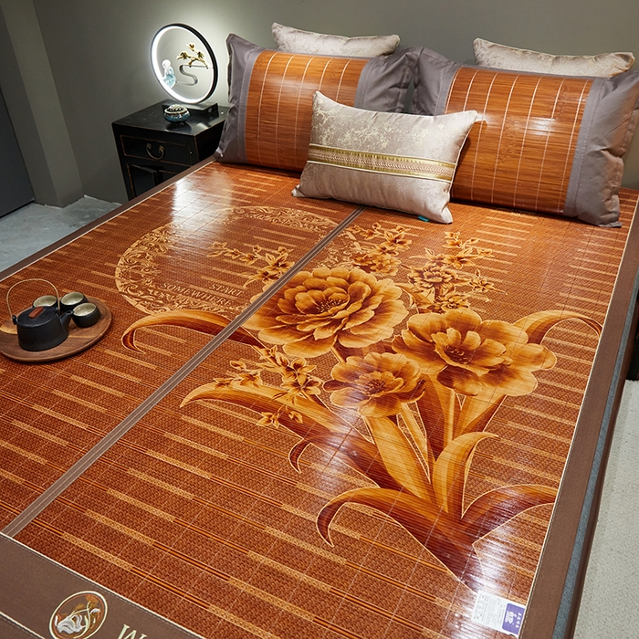 91家纺网 家纺一手货源 找家纺 苏迪凉席竹席2025新款竹席凉席冰丝席碳化双面印花藤草席 花好月圆