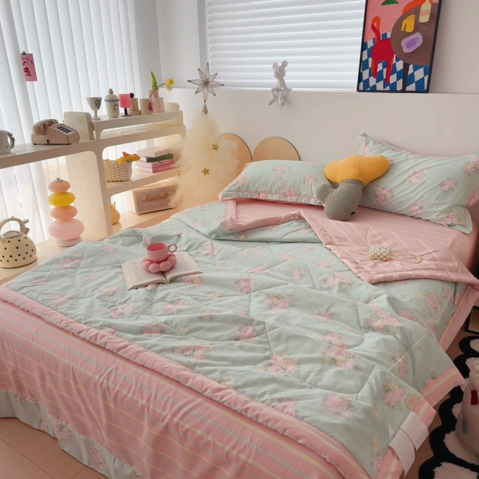 91家纺网 家纺一手货源 找家纺 于果 2025新款全棉纯棉夏被夏凉被空调被四件套 花溢满枝