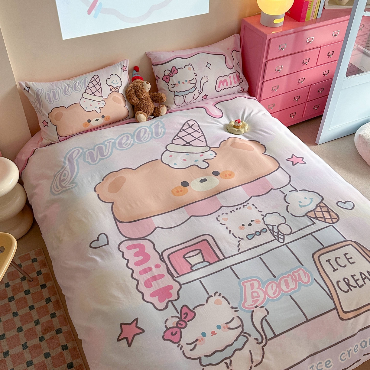 91家纺网 家纺一手货源 找家纺 美乐迪家纺 2025新款大版全棉四件套 冰淇淋小站