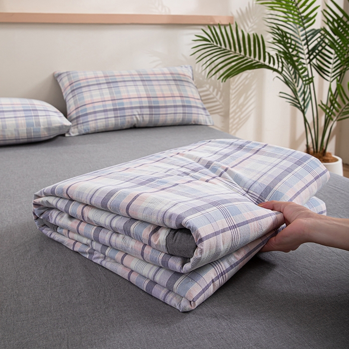 91家纺网 家纺一手货源 找家纺 吾诺 2025 全棉色织水洗棉夏被大豆夏被四件套被子被芯空调被夏凉被 兰粉格