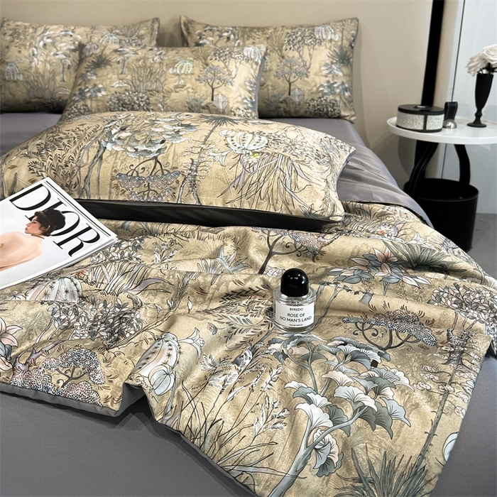 91家纺网 家纺一手货源 找家纺 笙意家纺  2025新款水洗真丝数码印花暗盒款夏被 菲尔德-灰