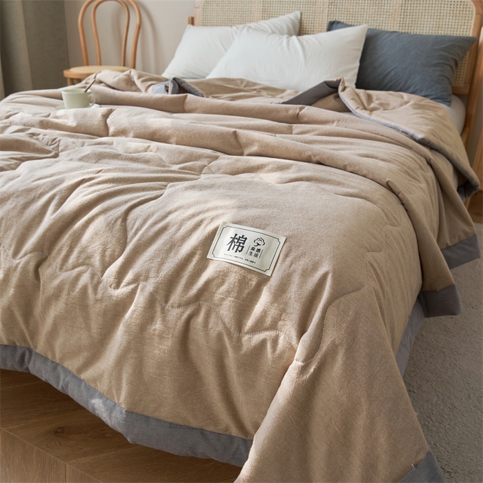 91家纺网 家纺一手货源 找家纺 金鹰 2025新款A类纯棉水洗棉色织棉花夏被全棉空调被夏凉被 卡其