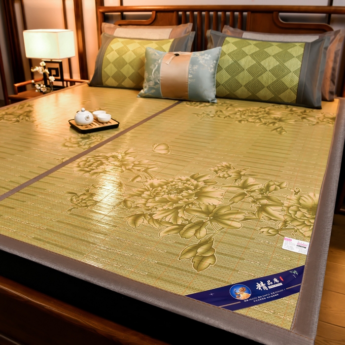 91家纺网 家纺一手货源 找家纺 苏迪凉席竹席2025新款竹席凉席冰丝席碳化双面印花藤草席 蝶恋花-浅绿