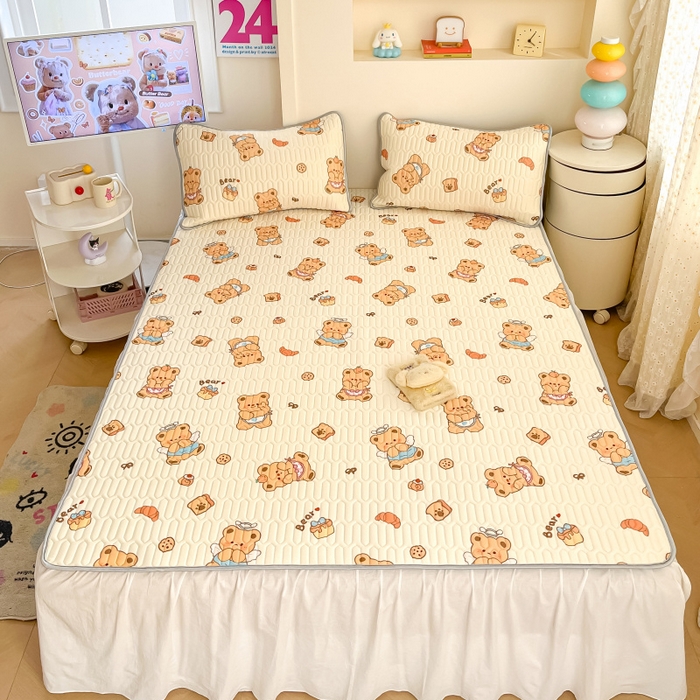 91家纺网 家纺一手货源 找家纺 川悦生活 2025新款小阪凉感丝印花凉席 奶芙熊