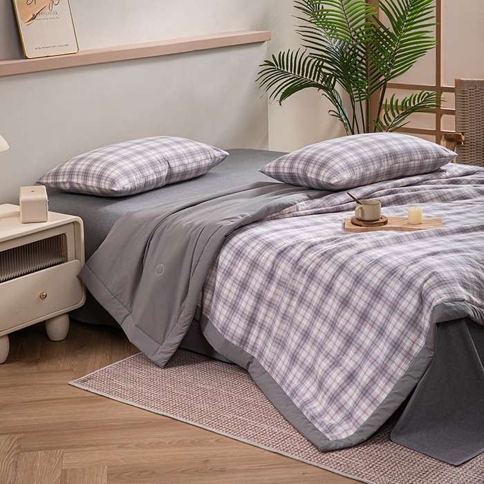 91家纺网 家纺一手货源 找家纺 吾诺 2025 全棉色织水洗棉夏被大豆夏被四件套被子被芯空调被夏凉被 雅调灰