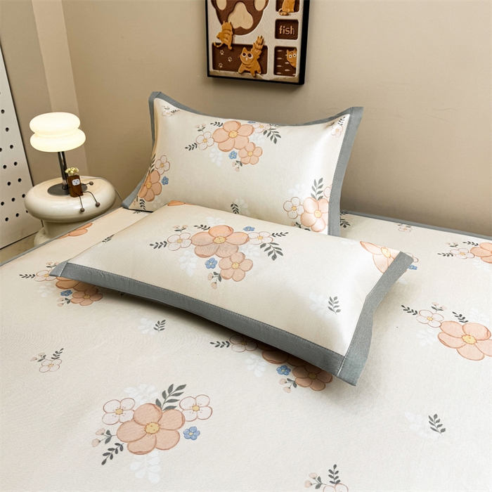 91家纺网 家纺一手货源 找家纺 雯豆2025夏季新品冰藤印花凉席三件套平铺绑带款冰丝凉席三件套 冰藤席-绑带款-邂逅