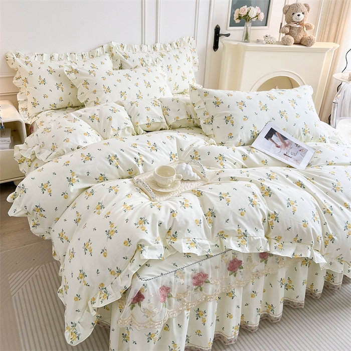 91家纺网 家纺一手货源 找家纺 十个点 2025新款全棉纯棉蕾丝花边床裙四件套 国色天香