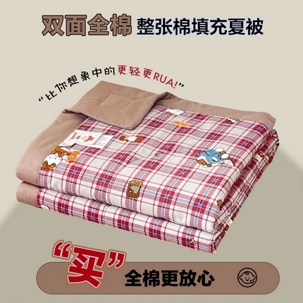 91家纺网 家纺一手货源 找家纺 宜家坊 2025新款全棉夏被碎花卡通小清新简约纯棉夏凉被夏被四件套三件套 格子凯特