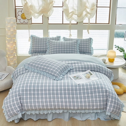 美之润家纺2025新款针织夏被床盖印花四件套 北海道蓝格