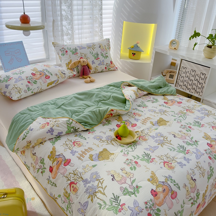 91家纺网 家纺一手货源 找家纺 贝扬思 2025新款水洗皱皱纱系列夏被夏凉被空调被（风格一） 蘑菇小熊