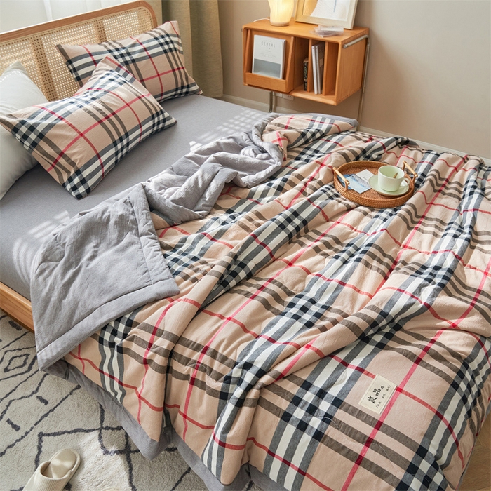 91家纺网 家纺一手货源 找家纺 2025新款A类纯棉水洗棉色织棉花夏被四件套全棉空调被夏凉被 苏格兰