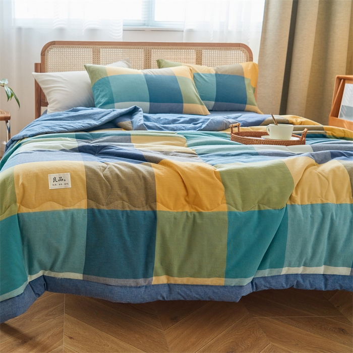 91家纺网 家纺一手货源 找家纺 2025新款A类纯棉水洗棉色织棉花夏被四件套全棉空调被夏凉被 绚丽格