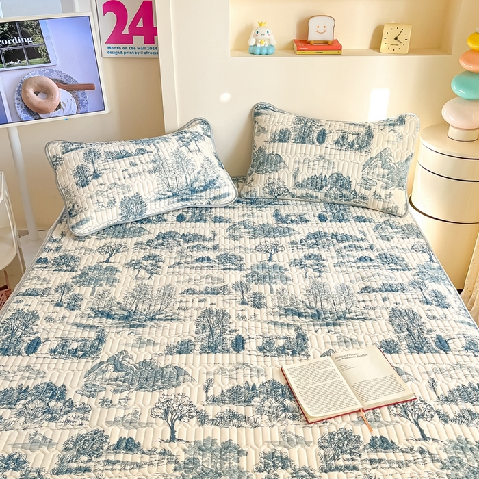 91家纺网 家纺一手货源 找家纺 川悦生活 2025新款小阪凉感丝印花凉席 尼欧-藏青