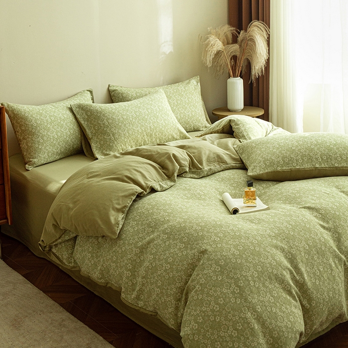 91家纺网 家纺一手货源 找家纺 2025新款A类全棉三层纱四件套 花语