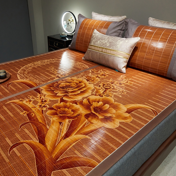 91家纺网 家纺一手货源 找家纺 苏迪凉席竹席2025新款竹席凉席冰丝席碳化双面印花藤草席 花好月圆