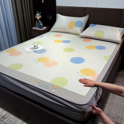 91家纺网 家纺一手货源 找家纺 （总）摩妮卡 2025新款数码印花凉席冰藤席床笠款三件套