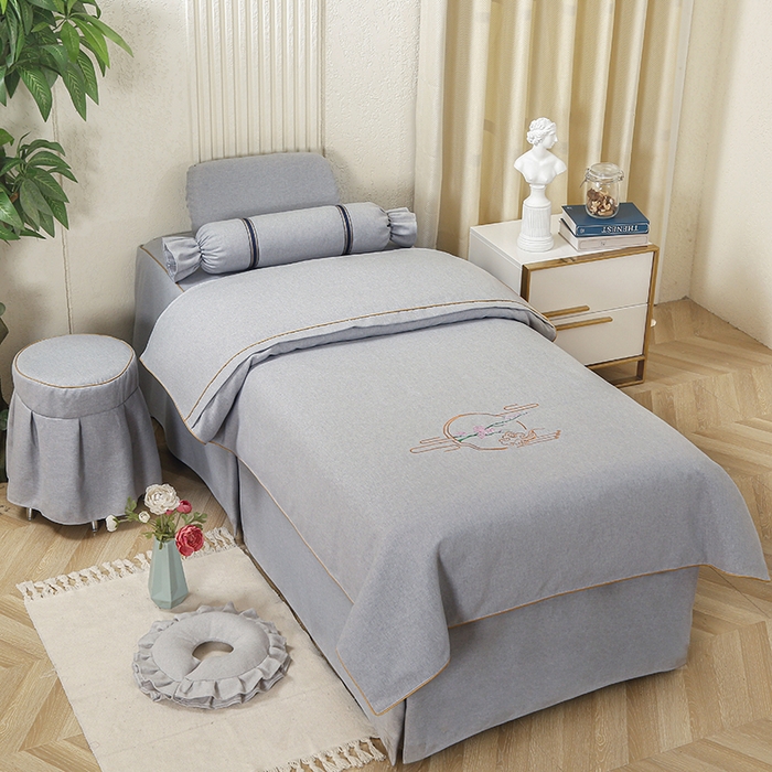 91家纺网 家纺一手货源 找家纺 芙怡 2025春夏新款8023款棉麻绒美 容床罩-花颜系列 花颜-灰