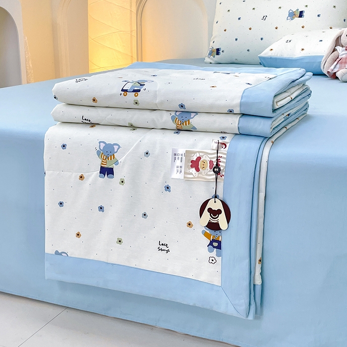 91家纺网 家纺一手货源 找家纺 宜家坊 2025新款全棉夏被碎花卡通小清新简约纯棉夏凉被夏被四件套三件套 波点小象