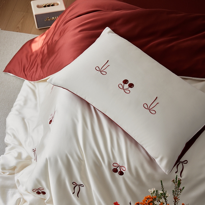 91家纺网 家纺一手货源 找家纺 （总）安莱生活 2025兰精进口60S天丝绣花四件套（红色系列）