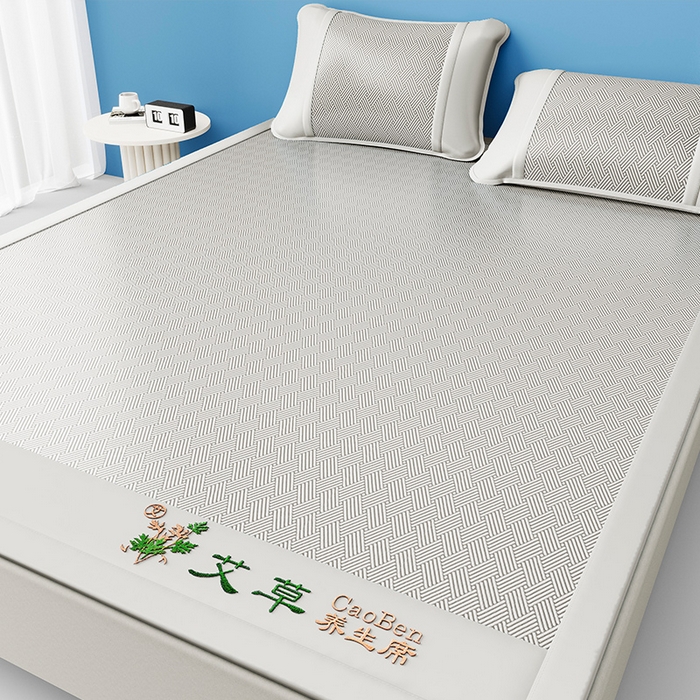 91家纺网 家纺一手货源 找家纺 2025新款艾草养生席凉席冰丝席-饼干花系列 大象灰-床席