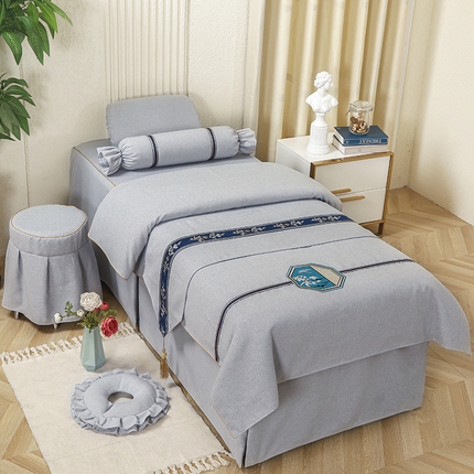 91家纺网 家纺一手货源 找家纺 （总）芙怡 2025春夏新款8023款棉麻绒贴花美 容床罩-花漾系列