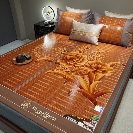 91家纺网 家纺一手货源 找家纺 苏迪凉席竹席2025新款竹席凉席冰丝席碳化双面印花藤草席 花好月圆