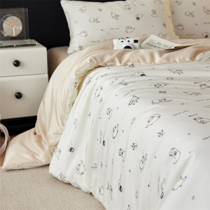 91家纺网 家纺一手货源 找家纺 时年家纺 2025新款莱赛尔天丝印花系列四件套奶茶软萌