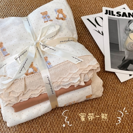 91家纺网 家纺一手货源 找家纺 （总）荣轩家居 2025新款全棉双层纱镂空花边工艺款四件套