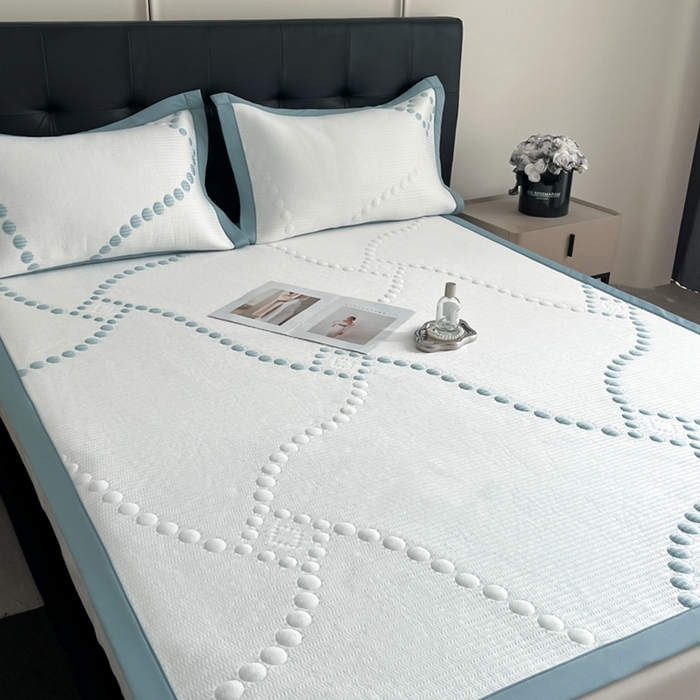 91家纺网 家纺一手货源 找家纺 慕尚家纺 2025新款泡泡大PE提花软席 小圆点 白蓝