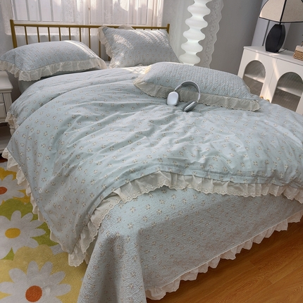 暖居 2025春夏款高温砂洗棉花床盖三件套被套四件套同款纯棉夏被空调被四季兰庭