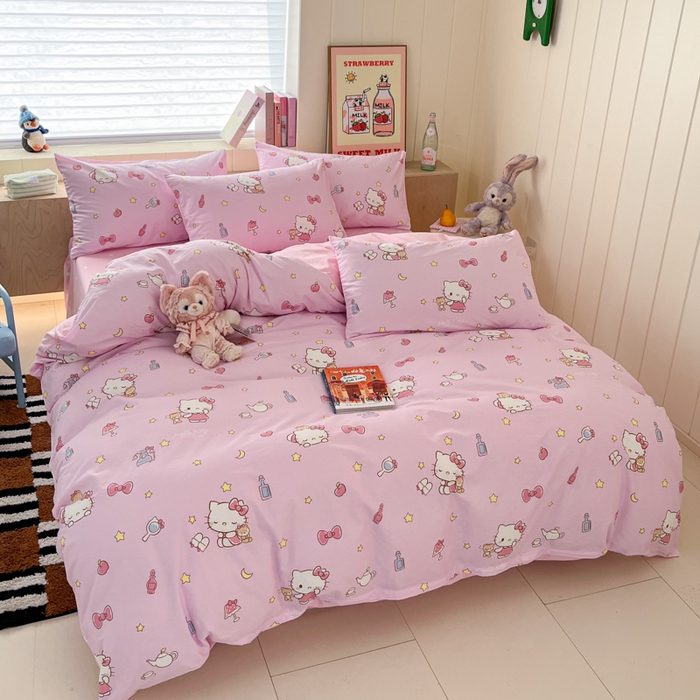 91家纺网 家纺一手货源 找家纺 博雅 2025新款三丽鸥卡通全棉印花小版四件套 小星星KT