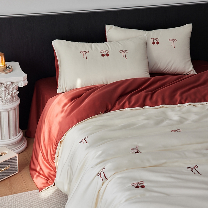 91家纺网 家纺一手货源 找家纺 （总）安莱生活 2025兰精进口60S天丝绣花四件套（红色系列）