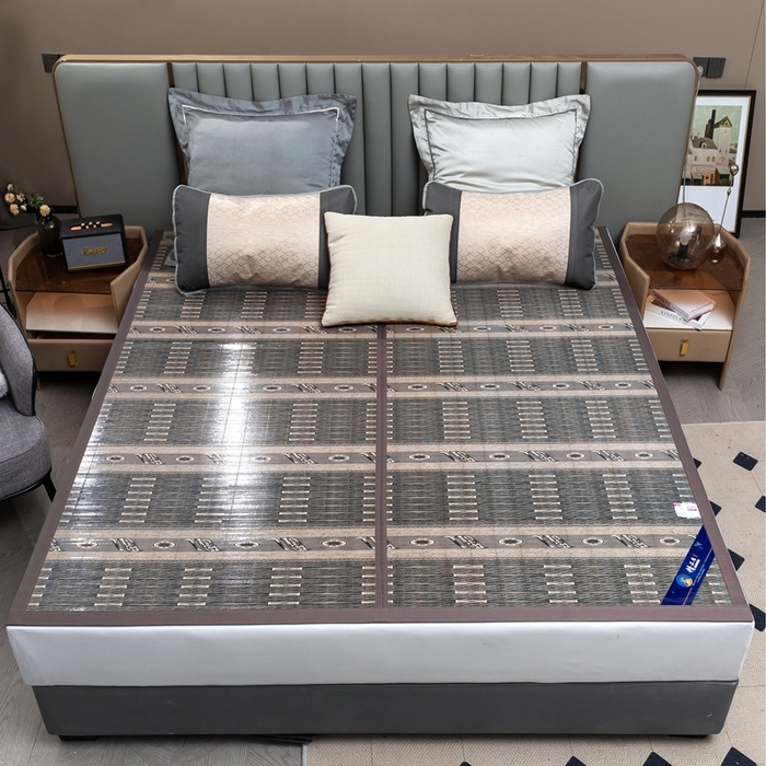 91家纺网 家纺一手货源 找家纺 苏迪凉席竹席2025新款竹席凉席冰丝席碳化双面印花藤草席 步步高升-灰