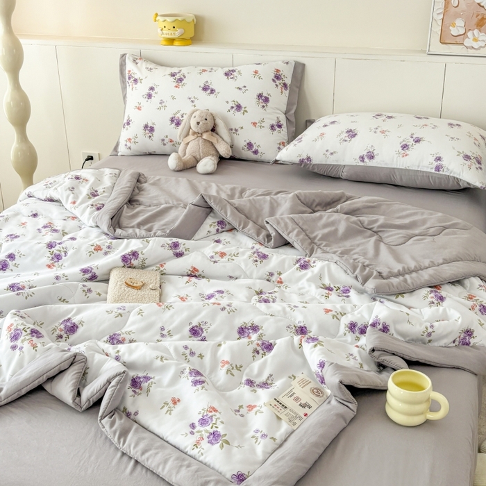 91家纺网 家纺一手货源 找家纺 梦舒羽2025新款小清新系列水洗棉夏被 薰衣草