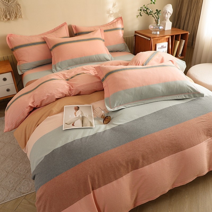 91家纺网 家纺一手货源 找家纺 木易家居 2025新款全棉色织水洗棉四件套莫兰迪-粉