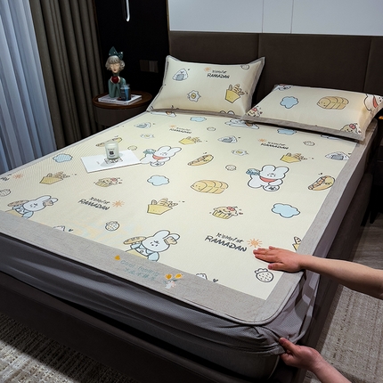 91家纺网 家纺一手货源 找家纺 （总）摩妮卡 2025新款数码印花凉席冰藤席床笠款三件套