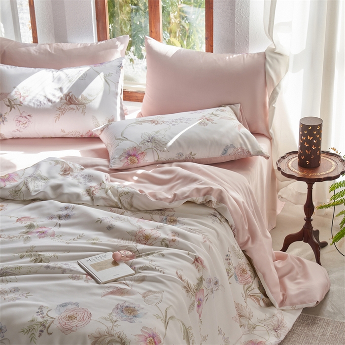 91家纺网 家纺一手货源 找家纺 时年家纺 2025新款莱赛尔天丝印花系列四件套春日落樱