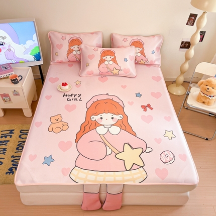 91家纺网 家纺一手货源 找家纺 莱米家纺 2025新款大版数码碳光冰丝席 星星女孩