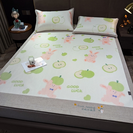 摩妮卡 2025新款数码印花冰藤席床席款三件套 美禾兔