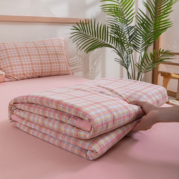 91家纺网 家纺一手货源 找家纺 吾诺 2025 全棉色织水洗棉夏被大豆夏被四件套被子被芯空调被夏凉被 豆沙格