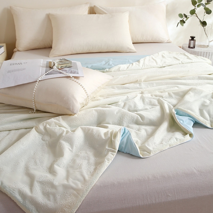 91家纺网 家纺一手货源 找家纺 品乐家纺 2025新款凉感A类可水洗抗菌冰冰被夏被夏凉被空调被被子被芯 冰冰被米纹+蓝