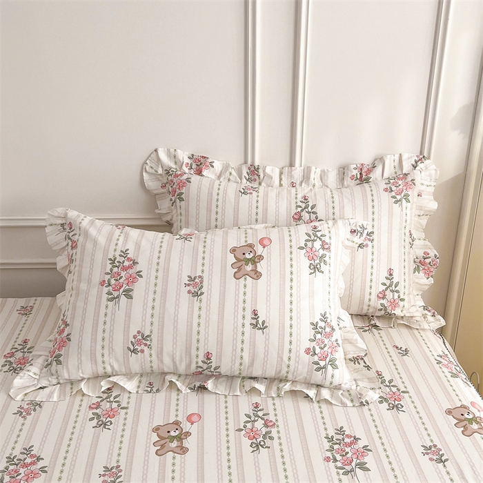 91家纺网 家纺一手货源 找家纺  十个点 2025新款全棉纯棉蕾丝花边床裙 米朵熊