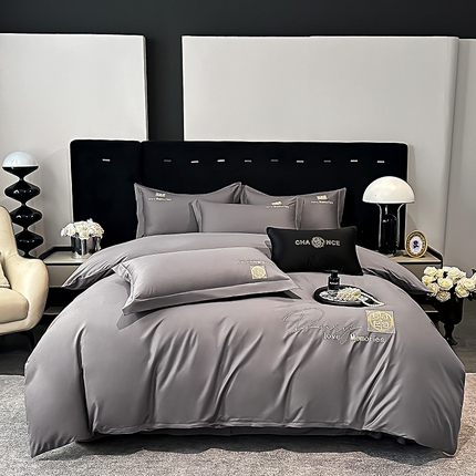 孟鑫家纺2025新款全棉喷气13372刺绣轻奢四件套-莫琳 莫琳-青城灰