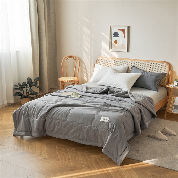 91家纺网 家纺一手货源 找家纺 金鹰 2025新款A类纯棉水洗棉色织棉花夏被全棉空调被夏凉被 绅士灰