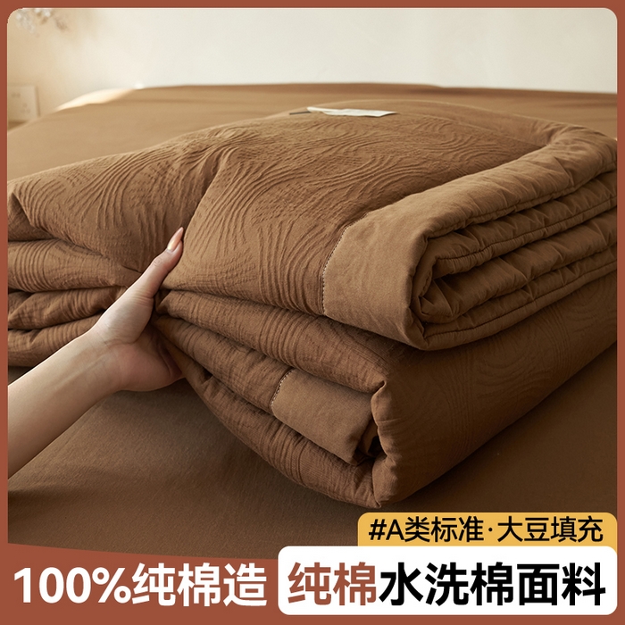 91家纺网 家纺一手货源 找家纺 （总）金鹰 2025新款A类纯棉水洗棉三层流年提花大豆夏被四件套