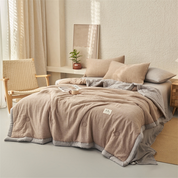 91家纺网 家纺一手货源 找家纺 （总）金鹰2025新款A类纯棉皱皱纱大豆夏被四件套全棉夏凉被空调被