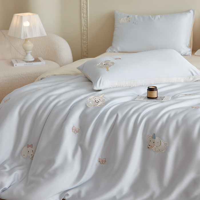 91家纺网 家纺一手货源 找家纺 风向标2025新款60S兰精天丝绣花四件套 乐萌小象