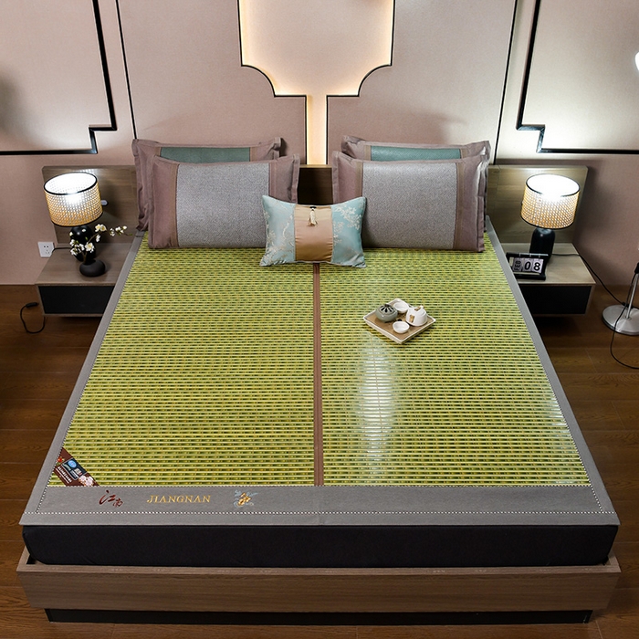 91家纺网 家纺一手货源 找家纺 苏迪凉席竹席2025新款竹席凉席冰丝席碳化双面印花藤草席 江南-绿水青山