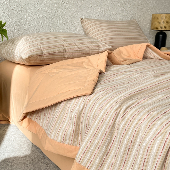 91家纺网 家纺一手货源 找家纺 吾诺 2025 全棉色织提花水洗棉大豆夏被子被芯全棉夏被四件套夏凉被空调被 摩卡桔